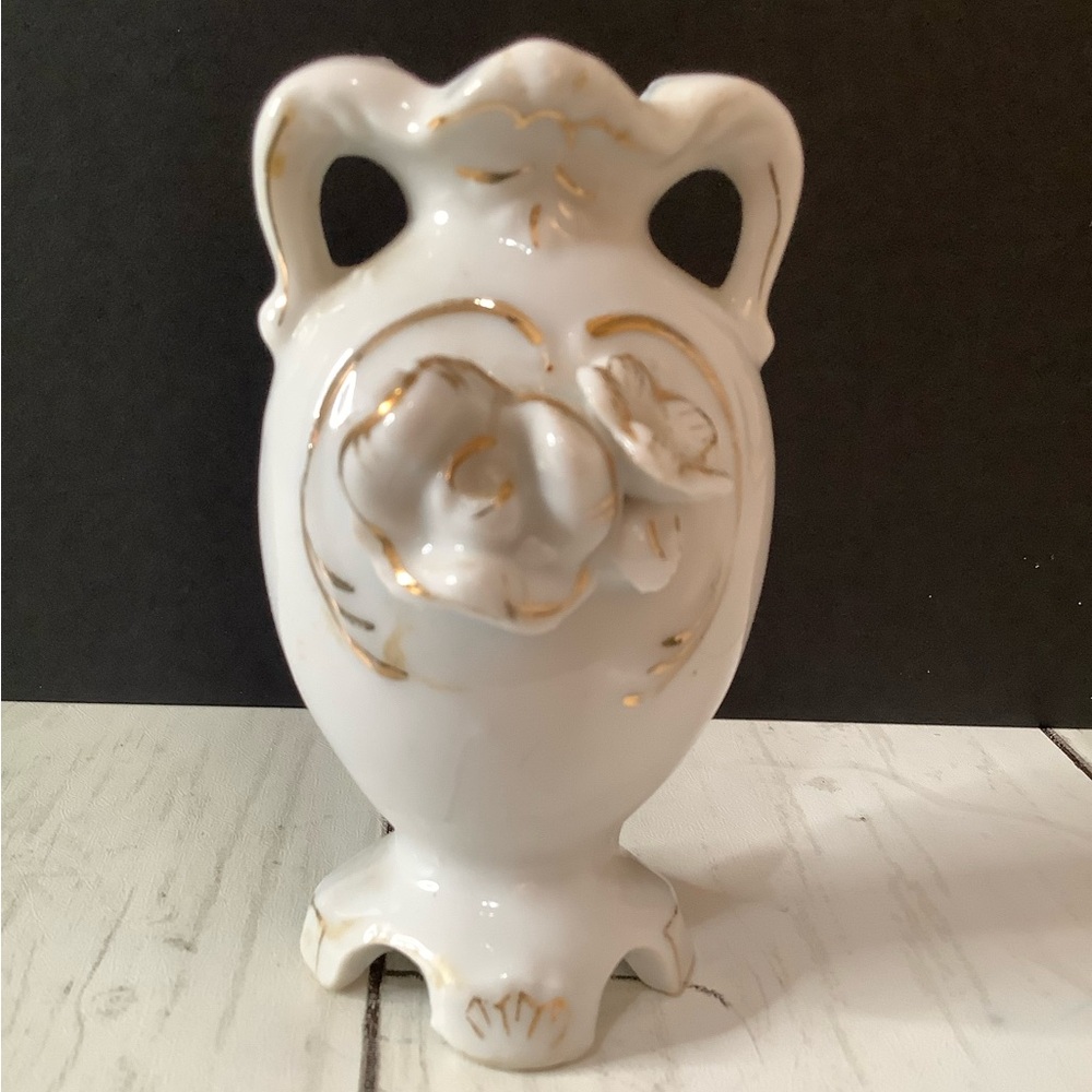 Vintage Japanese Porcelain Mini Bud Vase Gold Floral 3" Marked Japan Glossy